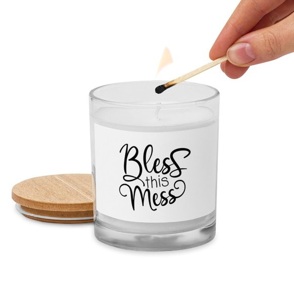 "Bless this Mess" Elegant Glass jar candle (Customizable) - Picture 1 of 2